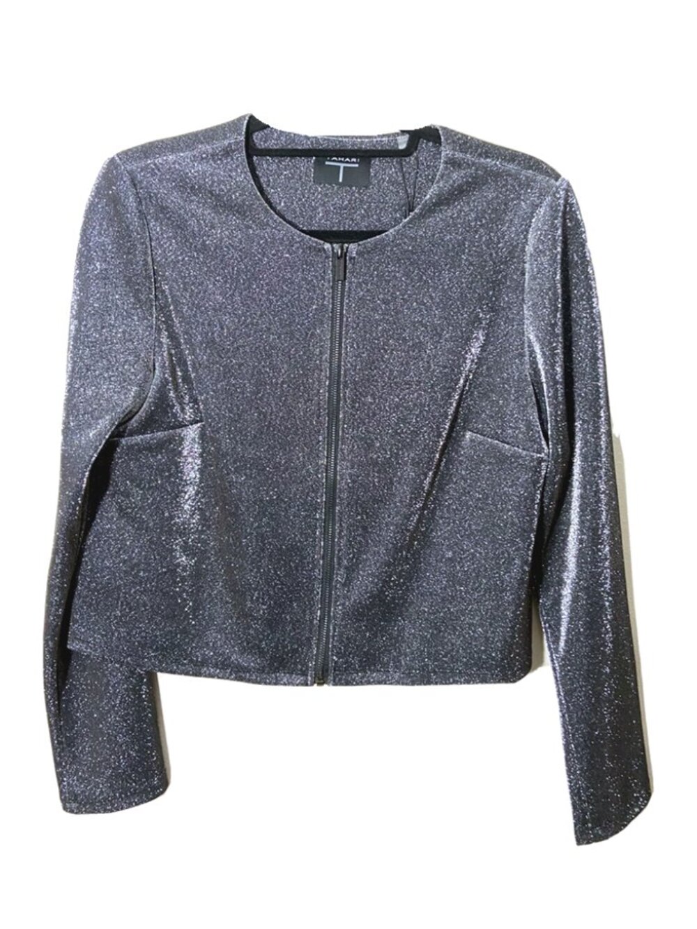 Tahari Iron Shine Metallic Silver Cropped Blazer